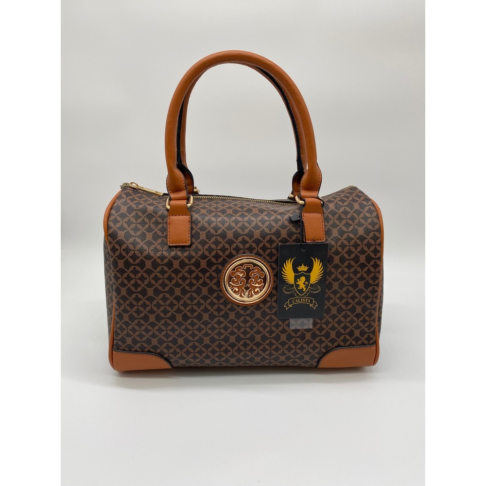 Calista‎ Vegan Leather Monogram Satchel Bag Brown Tan Crossbody LD25682DM